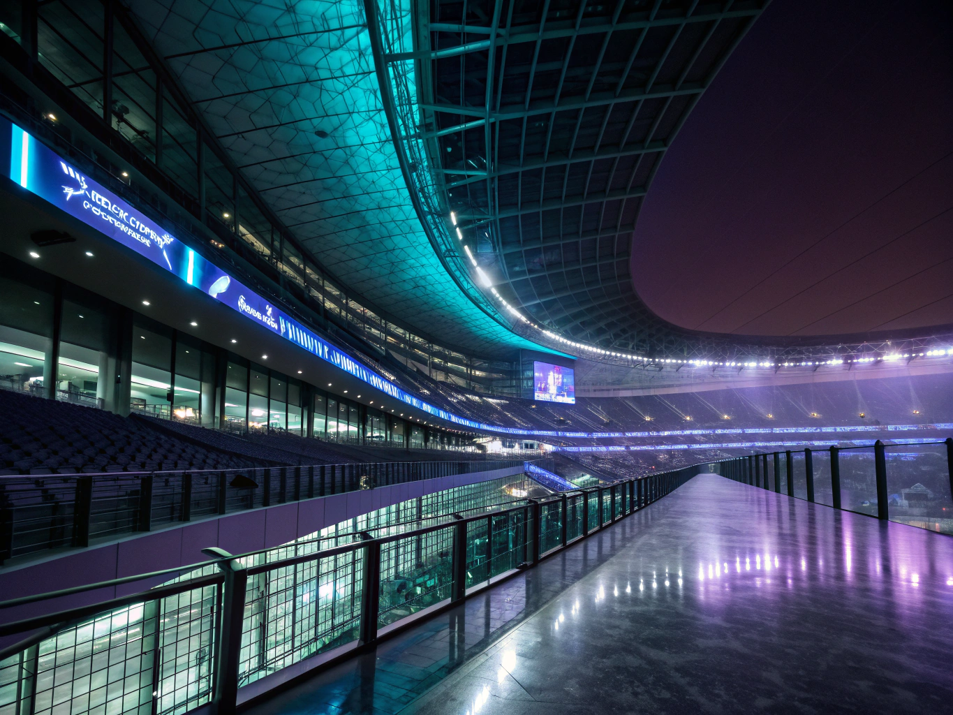Indoor sports arena scoreboard and perimeter LED ribbon display