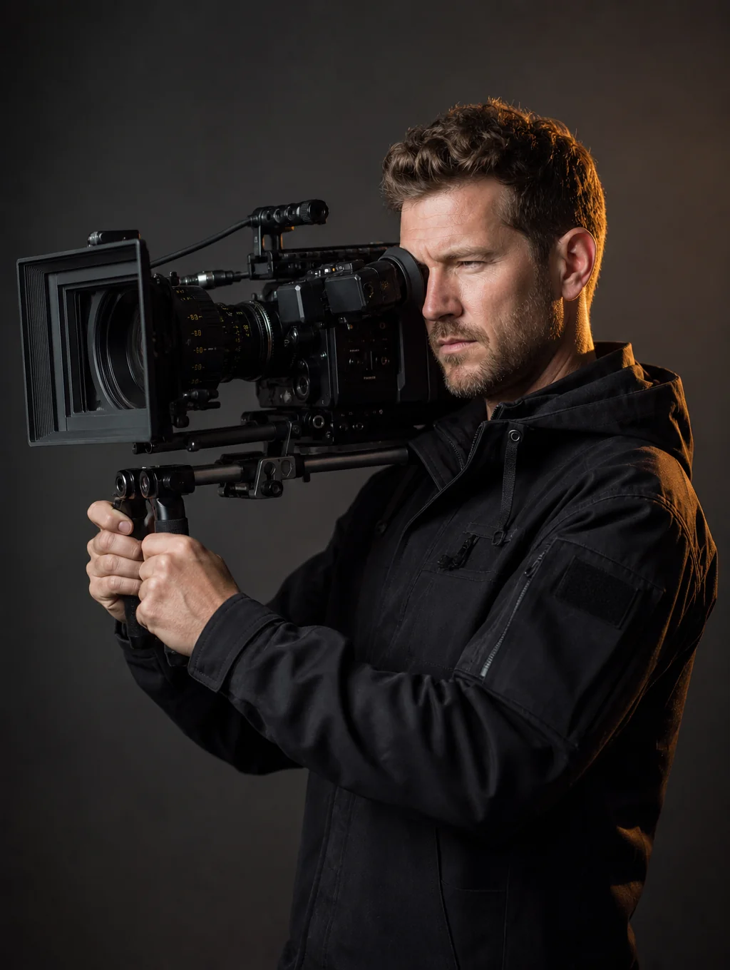 Camera operator holding a stabilized smartphone rig with external microphone in a venue