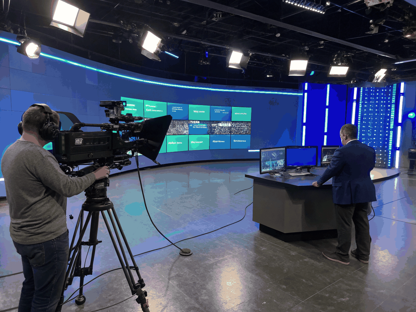 Live production broadcast synchronized in real time across television, laptop, tablet, and smartphone screens